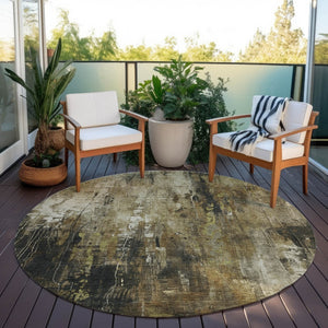 HomeRoots 5' Beige and Taupe Abstract Area Rug – Durable, Washable, Versatile for Indoor and Outdoor Spaces 8' Round 617646