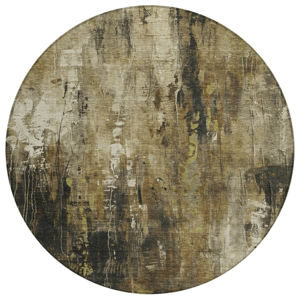 HomeRoots 5' Beige and Taupe Abstract Area Rug – Durable, Washable, Versatile for Indoor and Outdoor Spaces 8' Round 617646