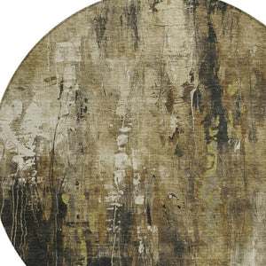 HomeRoots 5' Beige and Taupe Abstract Area Rug – Durable, Washable, Versatile for Indoor and Outdoor Spaces 8' Round 617646