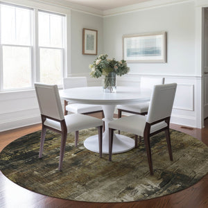 HomeRoots 5' Beige and Taupe Abstract Area Rug – Durable, Washable, Versatile for Indoor and Outdoor Spaces 8' Round 617646