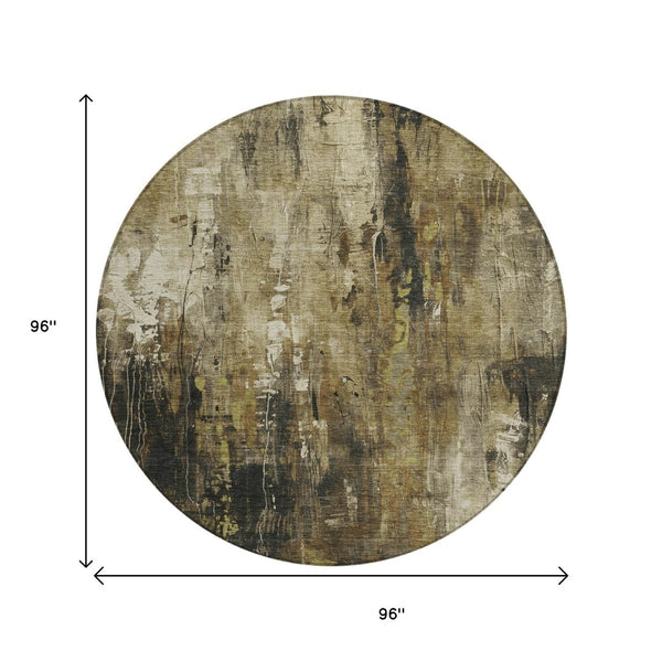 HomeRoots 5' Beige and Taupe Abstract Area Rug – Durable, Washable, Versatile for Indoor and Outdoor Spaces 8' Round 617646