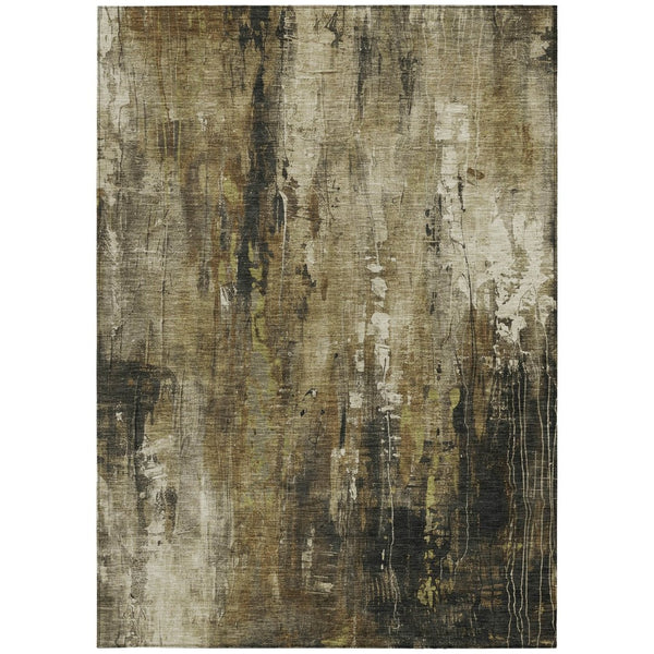 HomeRoots 5' Beige and Taupe Abstract Area Rug – Durable, Washable, Versatile for Indoor and Outdoor Spaces 9' X 12' 617648