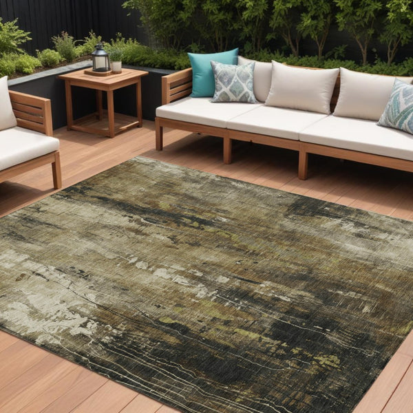 HomeRoots 5' Beige and Taupe Abstract Area Rug – Durable, Washable, Versatile for Indoor and Outdoor Spaces 9' X 12' 617648