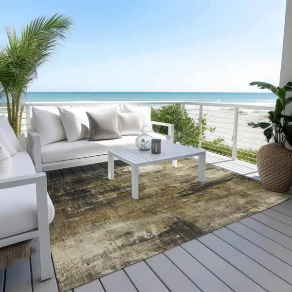 HomeRoots 5' Beige and Taupe Abstract Area Rug – Durable, Washable, Versatile for Indoor and Outdoor Spaces 9' X 12' 617648