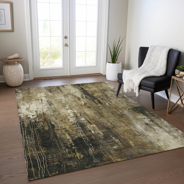 HomeRoots 5' Beige and Taupe Abstract Area Rug – Durable, Washable, Versatile for Indoor and Outdoor Spaces 10' X 14' 617649