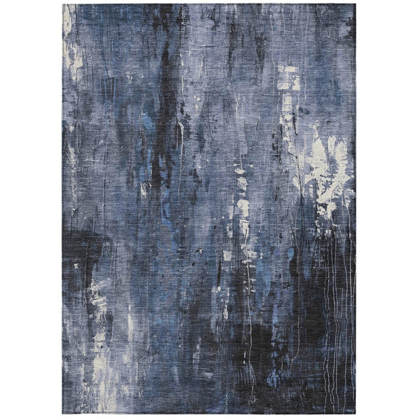 HomeRoots 5' Blue and Ivory Abstract Area Rug - Stylish, Durable, and Washable for Indoor/Outdoor Use 5' X 8' 617651