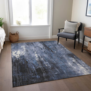 HomeRoots 5' Blue and Ivory Abstract Area Rug - Stylish, Durable, and Washable for Indoor/Outdoor Use 5' X 8' 617651