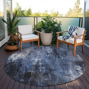 HomeRoots 5' Blue and Ivory Abstract Area Rug - Stylish, Durable, and Washable for Indoor/Outdoor Use 8' Round 617652