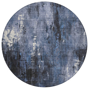 HomeRoots 5' Blue and Ivory Abstract Area Rug - Stylish, Durable, and Washable for Indoor/Outdoor Use 8' Round 617652