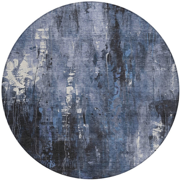 HomeRoots 5' Blue and Ivory Abstract Area Rug - Stylish, Durable, and Washable for Indoor/Outdoor Use 8' Round 617652