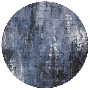 HomeRoots 5' Blue and Ivory Abstract Area Rug - Stylish, Durable, and Washable for Indoor/Outdoor Use 8' Round 617652