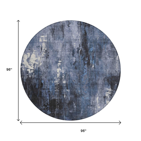 HomeRoots 5' Blue and Ivory Abstract Area Rug - Stylish, Durable, and Washable for Indoor/Outdoor Use 8' Round 617652