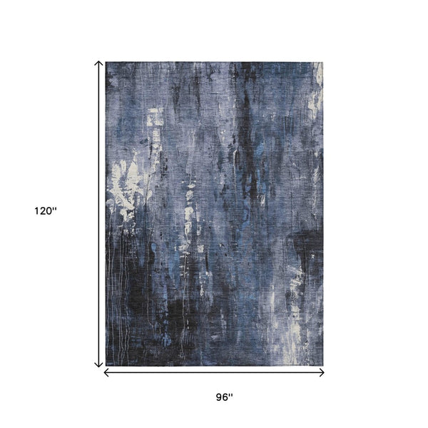 HomeRoots 5' Blue and Ivory Abstract Area Rug - Stylish, Durable, and Washable for Indoor/Outdoor Use 8' X 10' 617653