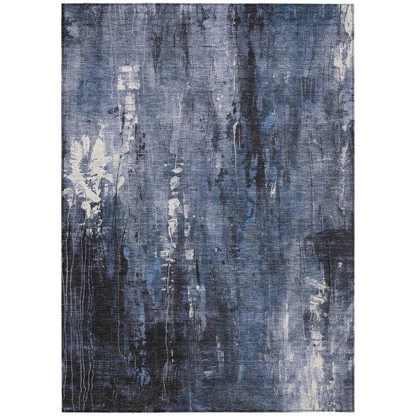 HomeRoots 5' Blue and Ivory Abstract Area Rug - Stylish, Durable, and Washable for Indoor/Outdoor Use 9' X 12' 617654