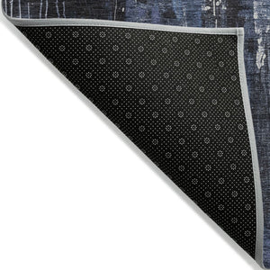 HomeRoots 5' Blue and Ivory Abstract Area Rug - Stylish, Durable, and Washable for Indoor/Outdoor Use 9' X 12' 617654