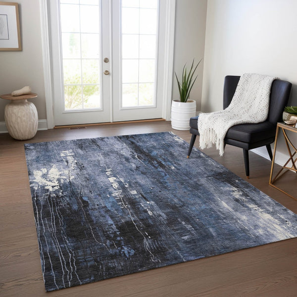 HomeRoots 5' Blue and Ivory Abstract Area Rug - Stylish, Durable, and Washable for Indoor/Outdoor Use 9' X 12' 617654