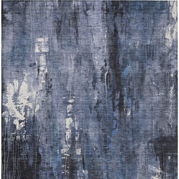 HomeRoots 5' Blue and Ivory Abstract Area Rug - Stylish, Durable, and Washable for Indoor/Outdoor Use 10' X 14' 617655