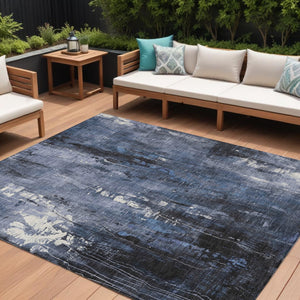 HomeRoots 5' Blue and Ivory Abstract Area Rug - Stylish, Durable, and Washable for Indoor/Outdoor Use 10' X 14' 617655