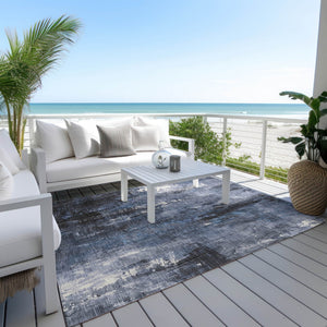 HomeRoots 5' Blue and Ivory Abstract Area Rug - Stylish, Durable, and Washable for Indoor/Outdoor Use 10' X 14' 617655