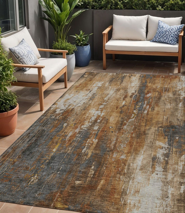 HomeRoots 5' Durable Abstract Area Rug in Rust Gray and Ivory - Washable for Indoor and Outdoor Use 5' X 8' 617663