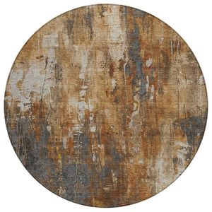 HomeRoots 5' Durable Abstract Area Rug in Rust Gray and Ivory - Washable for Indoor and Outdoor Use 8' Round 617664