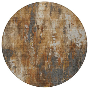 HomeRoots 5' Durable Abstract Area Rug in Rust Gray and Ivory - Washable for Indoor and Outdoor Use 8' Round 617664