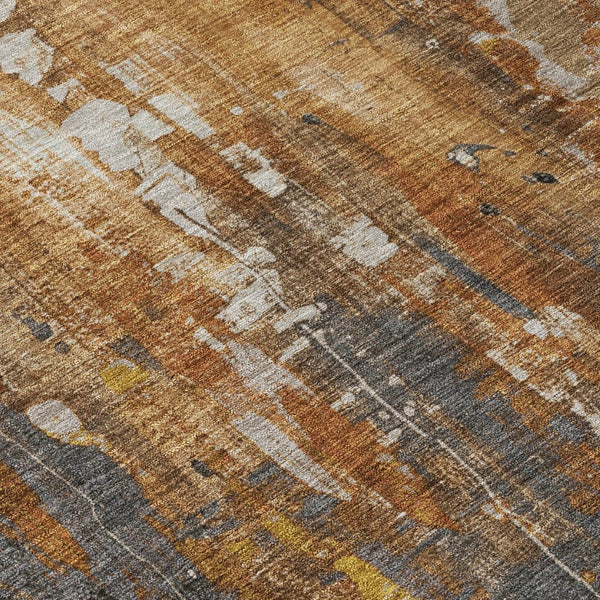 HomeRoots 5' Durable Abstract Area Rug in Rust Gray and Ivory - Washable for Indoor and Outdoor Use 8' Round 617664