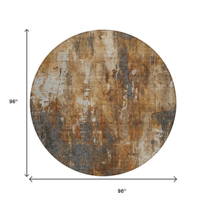 HomeRoots 5' Durable Abstract Area Rug in Rust Gray and Ivory - Washable for Indoor and Outdoor Use 8' Round 617664