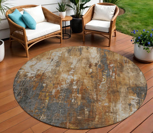 HomeRoots 5' Durable Abstract Area Rug in Rust Gray and Ivory - Washable for Indoor and Outdoor Use 8' Round 617664