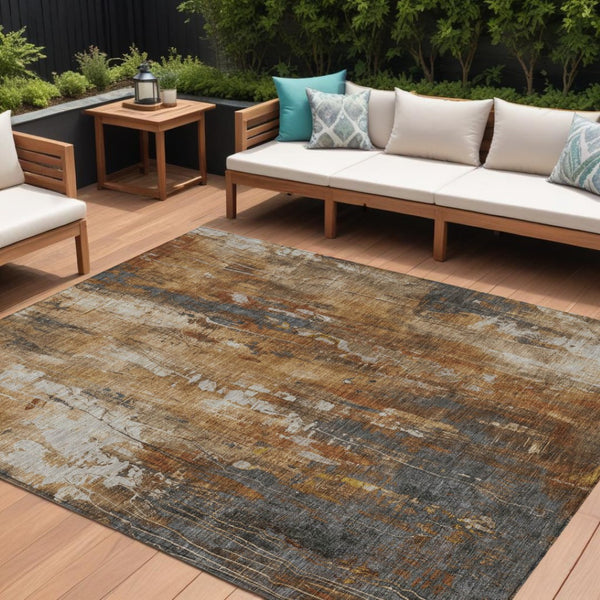 HomeRoots 5' Durable Abstract Area Rug in Rust Gray and Ivory - Washable for Indoor and Outdoor Use 8' X 10' 617665