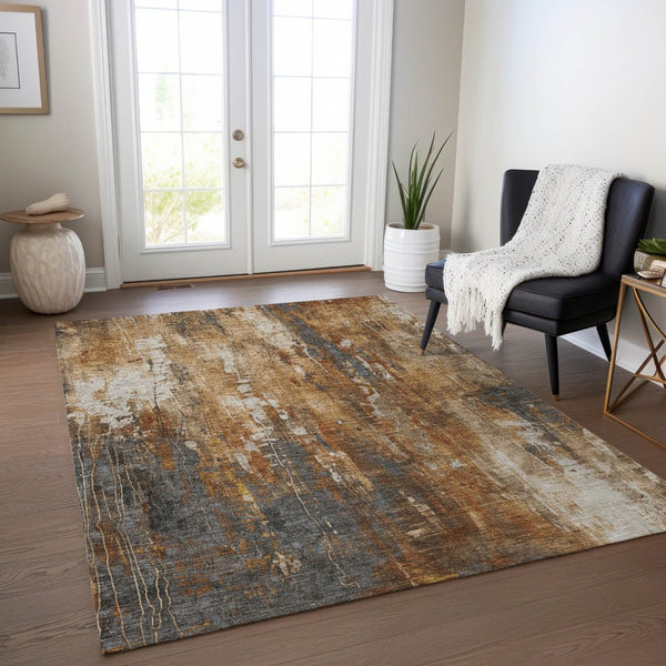 HomeRoots 5' Durable Abstract Area Rug in Rust Gray and Ivory - Washable for Indoor and Outdoor Use 8' X 10' 617665