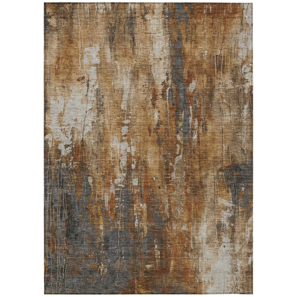 HomeRoots 5' Durable Abstract Area Rug in Rust Gray and Ivory - Washable for Indoor and Outdoor Use 9' X 12' 617666
