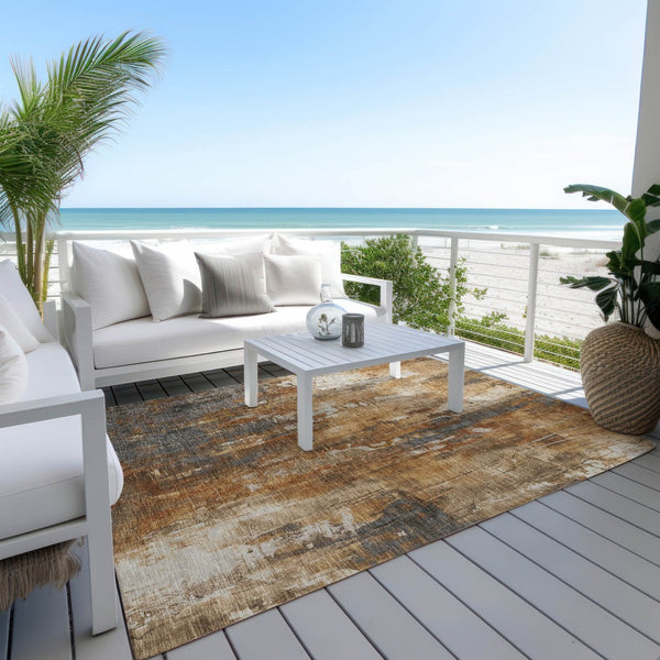 HomeRoots 5' Durable Abstract Area Rug in Rust Gray and Ivory - Washable for Indoor and Outdoor Use 10' X 14' 617667