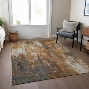 HomeRoots 5' Durable Abstract Area Rug in Rust Gray and Ivory - Washable for Indoor and Outdoor Use 10' X 14' 617667