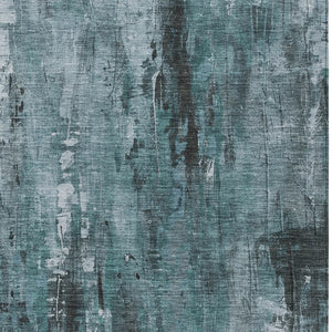 HomeRoots 5' Stylish Teal Blue Gray Ivory Abstract Washable Indoor Outdoor Area Rug for Modern Spaces 5' X 8' 617669