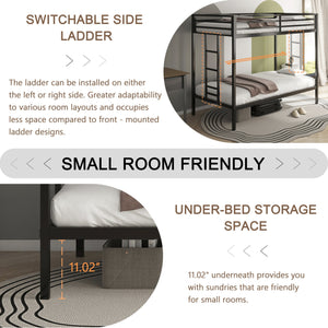 English Elm Adam Twin Over Twin Bunk Bed Metal Black with Full Guardrails Ladder Easy Assemble Plastic End Caps Durable Frame B083P319019