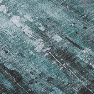 HomeRoots 5' Stylish Teal Blue Gray Ivory Abstract Washable Indoor Outdoor Area Rug for Modern Spaces 8' Round 617670