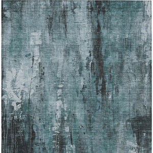 HomeRoots 5' Stylish Teal Blue Gray Ivory Abstract Washable Indoor Outdoor Area Rug for Modern Spaces 8' X 10' 617671