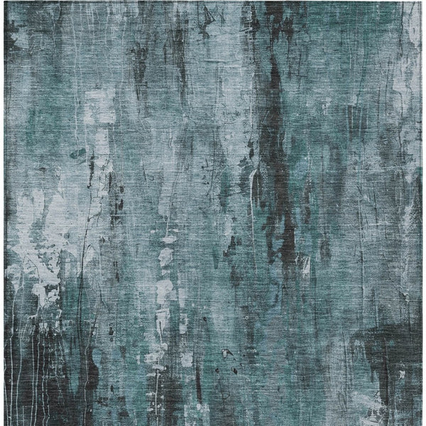 HomeRoots 5' Stylish Teal Blue Gray Ivory Abstract Washable Indoor Outdoor Area Rug for Modern Spaces 8' X 10' 617671
