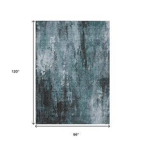 HomeRoots 5' Stylish Teal Blue Gray Ivory Abstract Washable Indoor Outdoor Area Rug for Modern Spaces 8' X 10' 617671