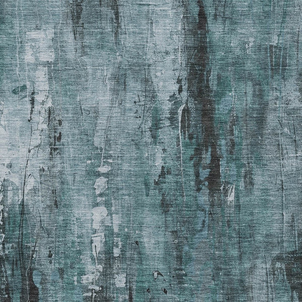 HomeRoots 5' Stylish Teal Blue Gray Ivory Abstract Washable Indoor Outdoor Area Rug for Modern Spaces 8' X 10' 617671