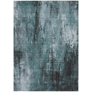 HomeRoots 5' Stylish Teal Blue Gray Ivory Abstract Washable Indoor Outdoor Area Rug for Modern Spaces 9' X 12' 617672