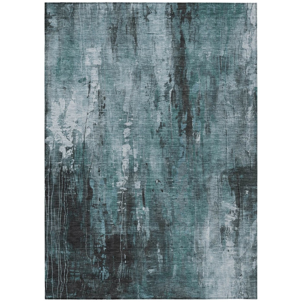 HomeRoots 5' Stylish Teal Blue Gray Ivory Abstract Washable Indoor Outdoor Area Rug for Modern Spaces 10' X 14' 617673