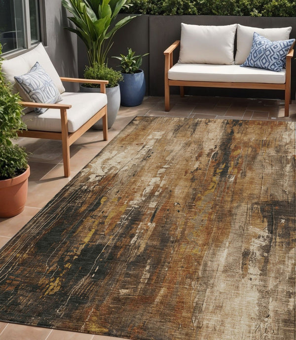 HomeRoots 5' Modern Abstract Taupe Gray and Ivory Area Rug – Washable, Durable for Indoor and Outdoor Spaces 5' X 8' 617675