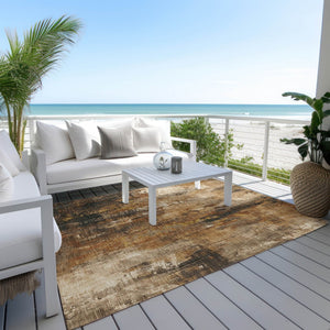 HomeRoots 5' Modern Abstract Taupe Gray and Ivory Area Rug – Washable, Durable for Indoor and Outdoor Spaces 5' X 8' 617675