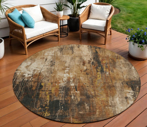 HomeRoots 5' Modern Abstract Taupe Gray and Ivory Area Rug – Washable, Durable for Indoor and Outdoor Spaces 8' Round 617676