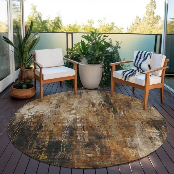 HomeRoots 5' Modern Abstract Taupe Gray and Ivory Area Rug – Washable, Durable for Indoor and Outdoor Spaces 8' Round 617676