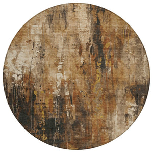 HomeRoots 5' Modern Abstract Taupe Gray and Ivory Area Rug – Washable, Durable for Indoor and Outdoor Spaces 8' Round 617676