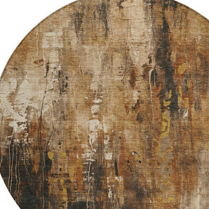 HomeRoots 5' Modern Abstract Taupe Gray and Ivory Area Rug – Washable, Durable for Indoor and Outdoor Spaces 8' Round 617676