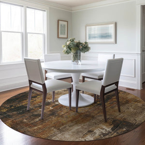 HomeRoots 5' Modern Abstract Taupe Gray and Ivory Area Rug – Washable, Durable for Indoor and Outdoor Spaces 8' Round 617676